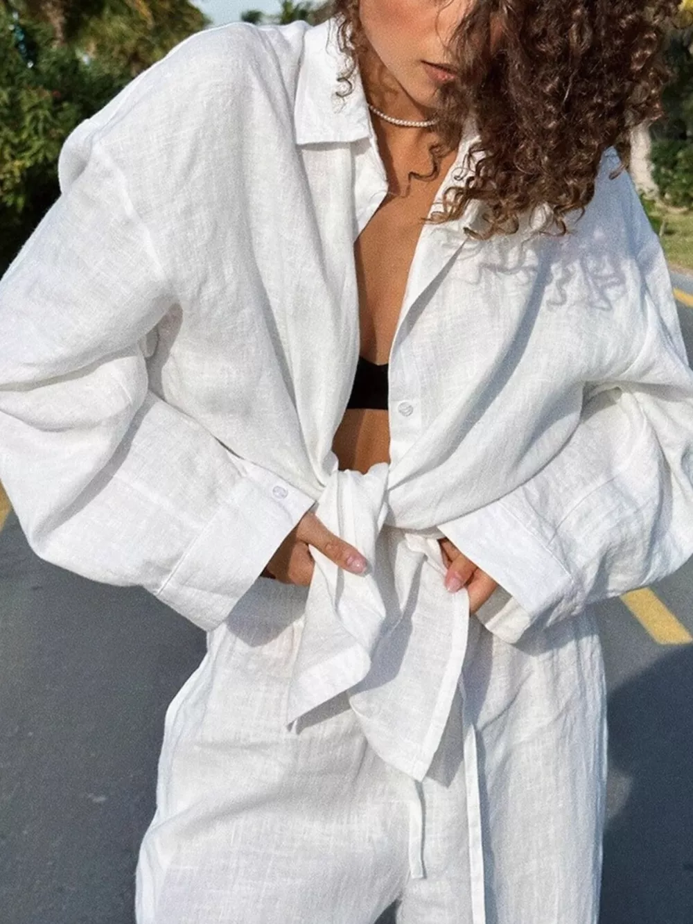 Relaxed Fit Button Up Shirt and Pants Two-Piece Set, image 17