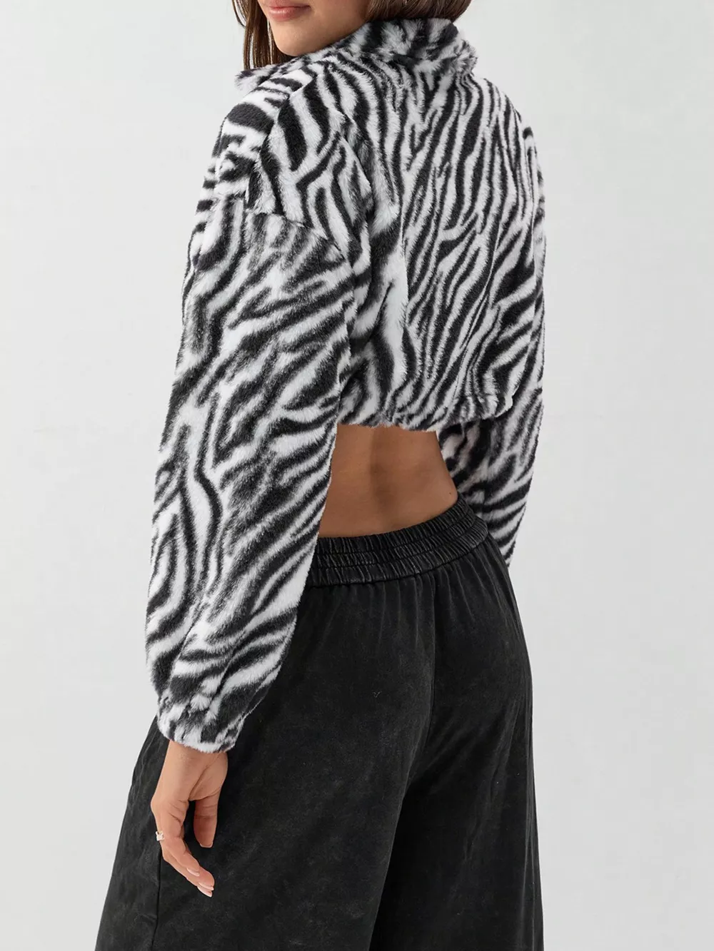 Zebra Print Plush Cropped Jacket, image 4