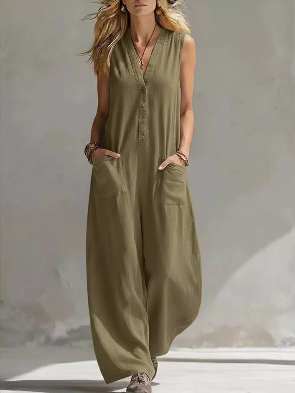 Full Size V-Neck Sleeveless Wide-Leg Jumpsuit Plus Size, image 4