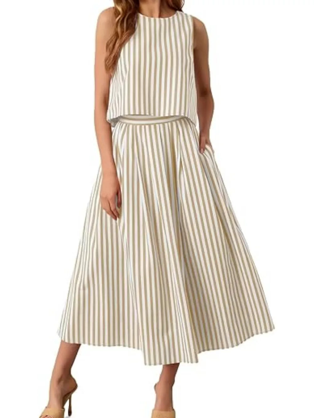 Striped Sleeveless Top and Midi Skirt Two-Piece Set, image 9