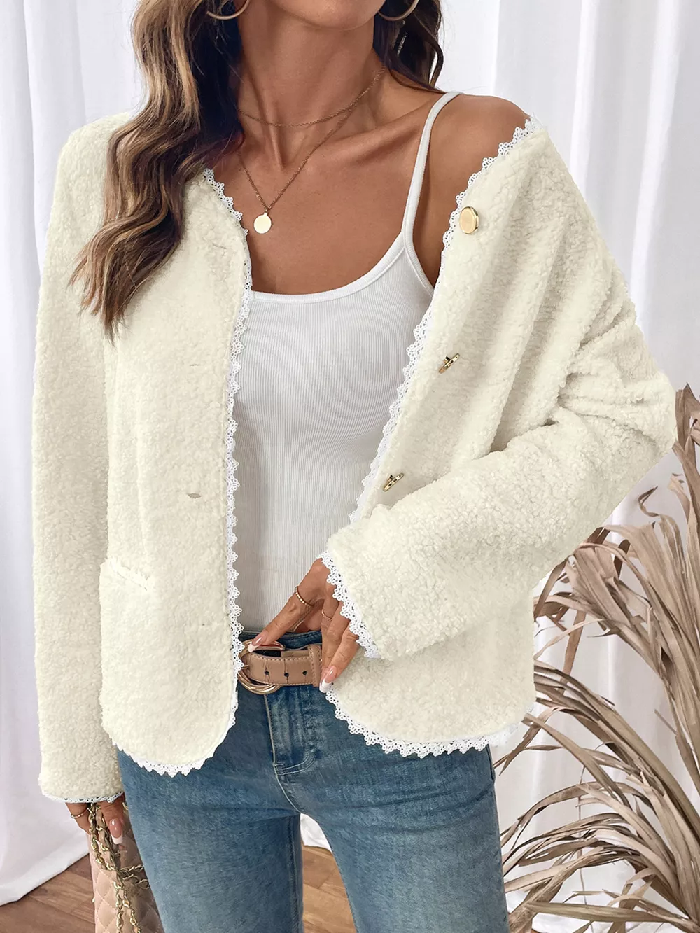 Lace Detail Button Up Long Sleeve Outerwear, image 12
