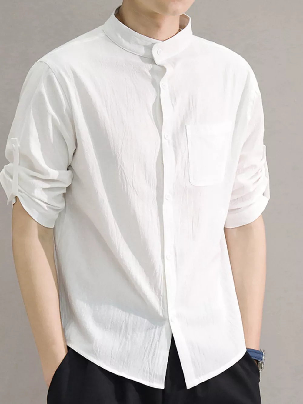 Men's Plus Size Button Up Roll-Up Sleeve Shirt, image 11