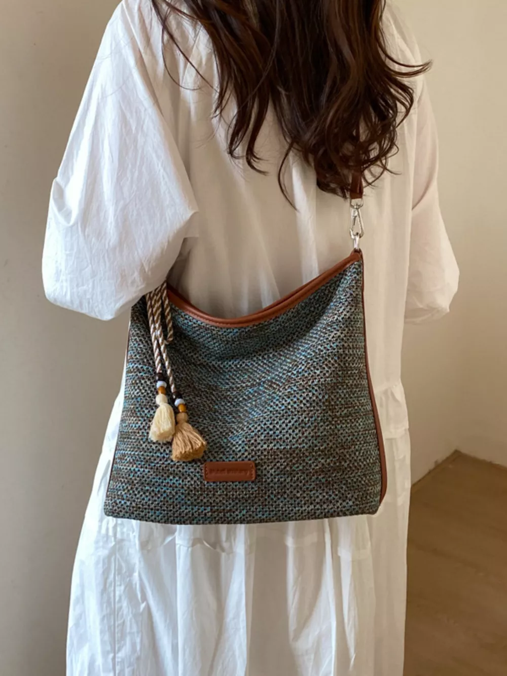 Tassel Woven Crossbody Bag