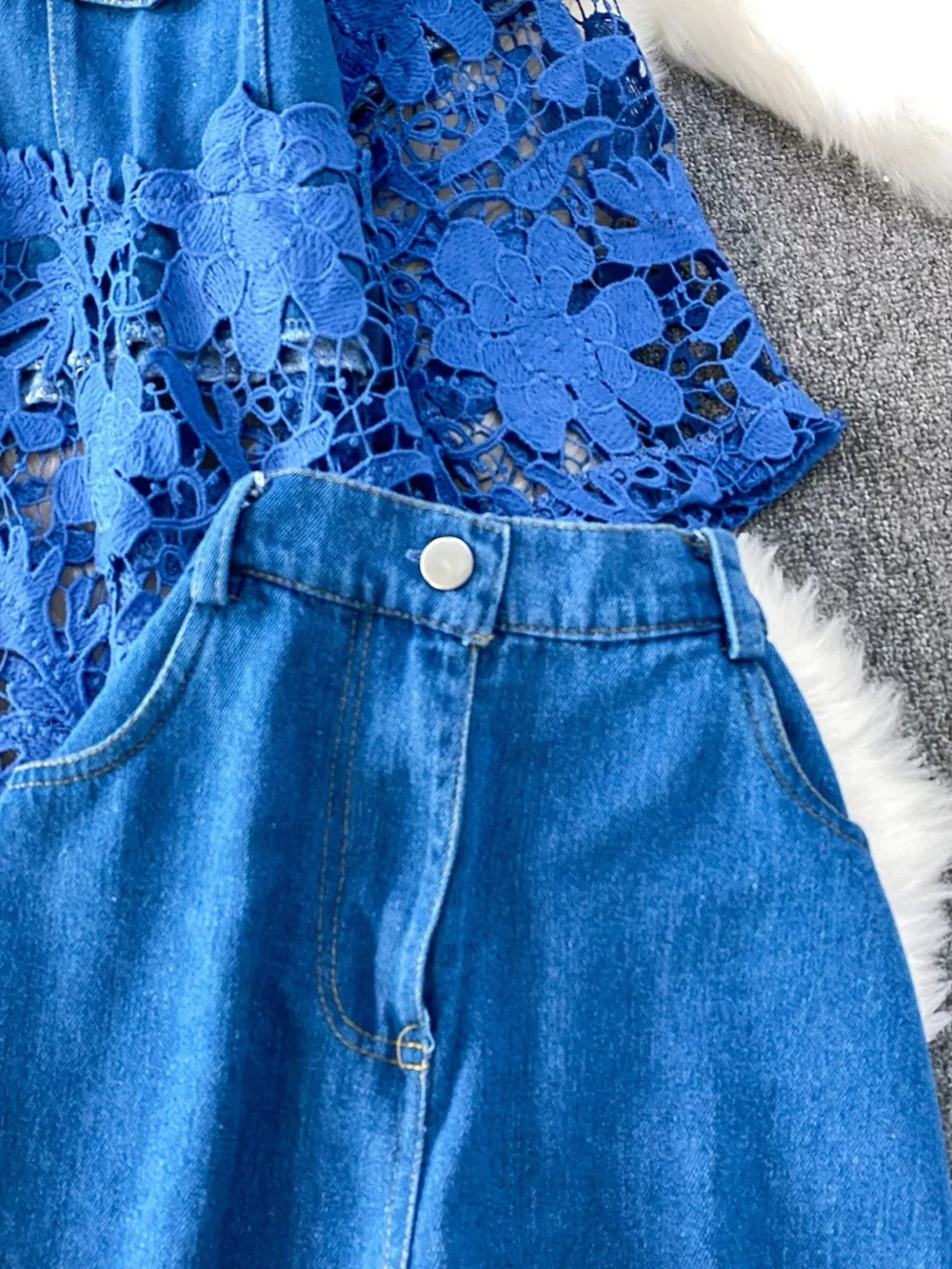 Lace Patchwork Shacket and Pants Set, image 7