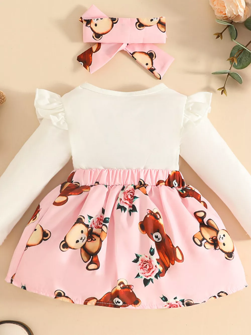 Children's Bear Long Sleeve Dress with Headband, image 2