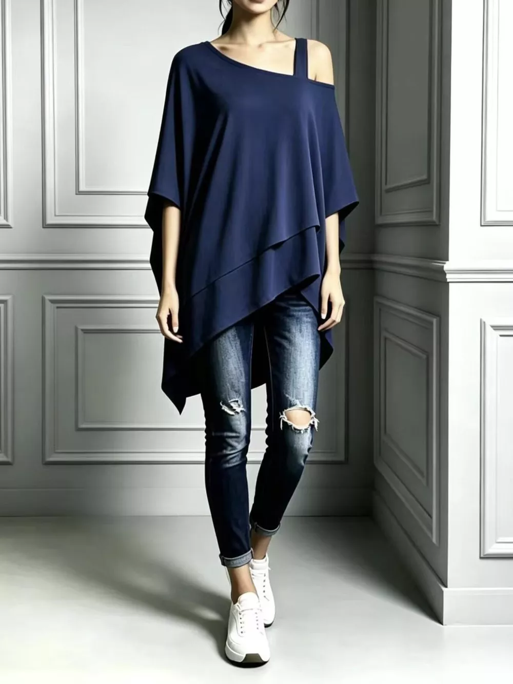 Full Size Asymmetrical Neck Short Sleeve T-Shirt Plus Size, image 2