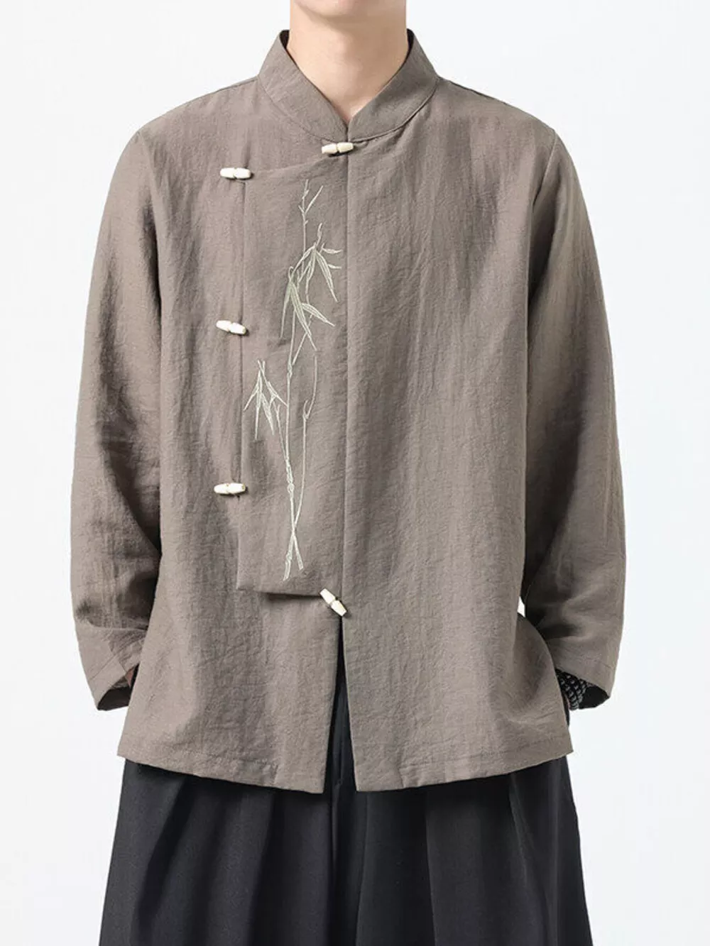 Men's Plus Size Chinese Style Embroidered Bamboo Linen Shirt, image 3