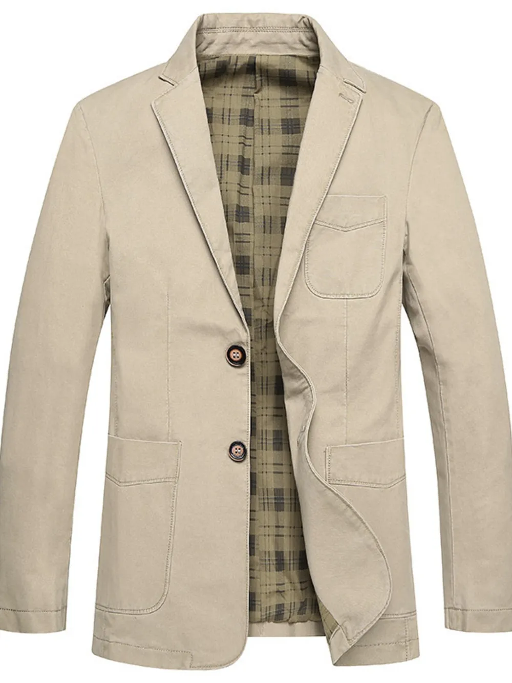 Men's Plus Size Casual Button Up Blazer with Plaid Lining, image 2