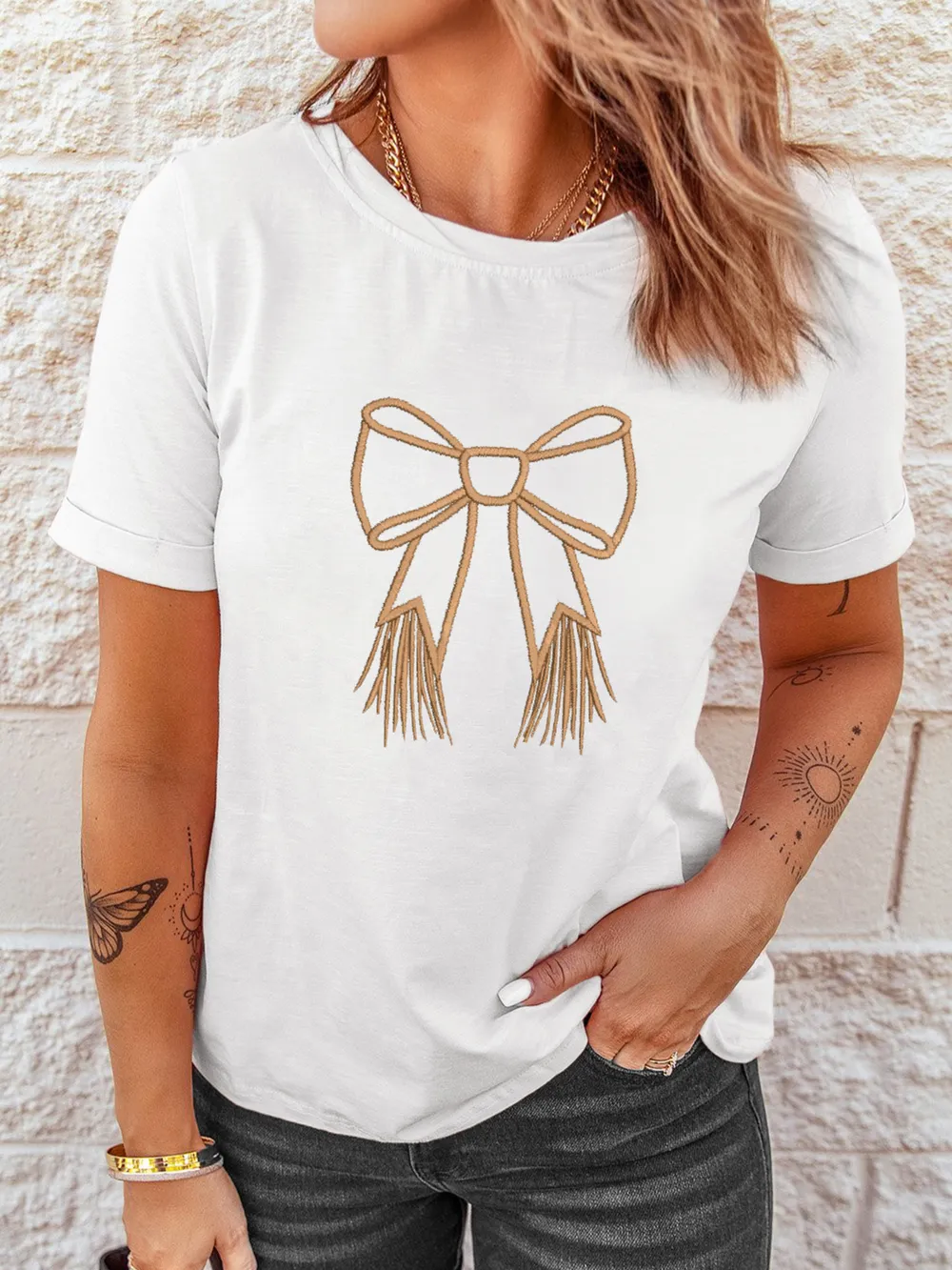 Bowknot Western Round Neck T Shirt, image 3