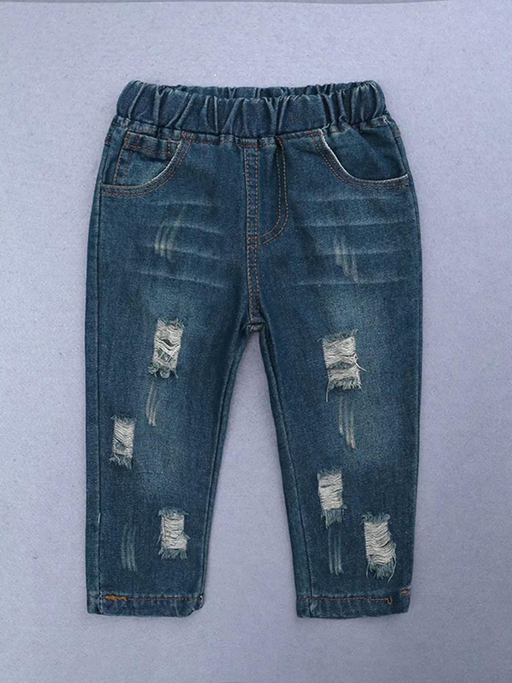 Children's Color Block Shirt & Ripped Jeans Set, image 6