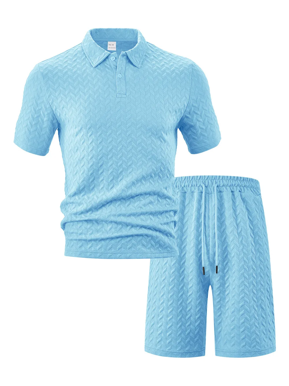 Men's Full Size Textured Polo Shirt and Shorts Set Plus Size, image 8