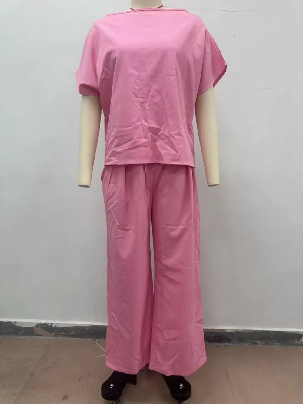 Full Size Solid Color Top and Wide-Leg Pants Set Plus Size, image 3