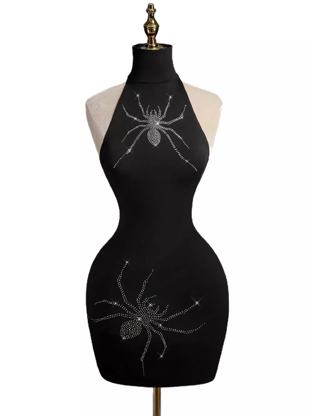 Rhinestone Spider Halter Neck Bodycon Dress, image 4