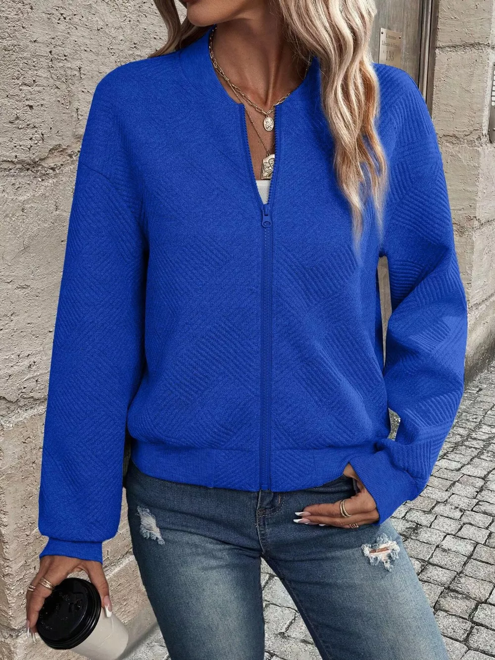 Zip-Up Textured Long Sleeve Jacket, image 20