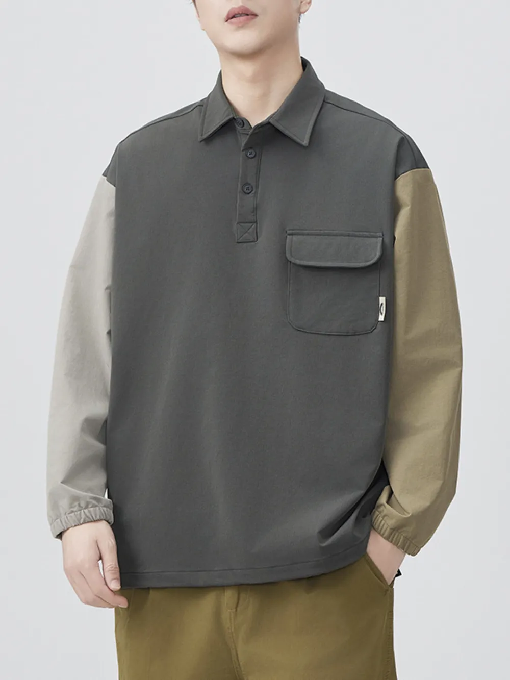 Men's Plus Size Color Block Button Detail Polo, image 6