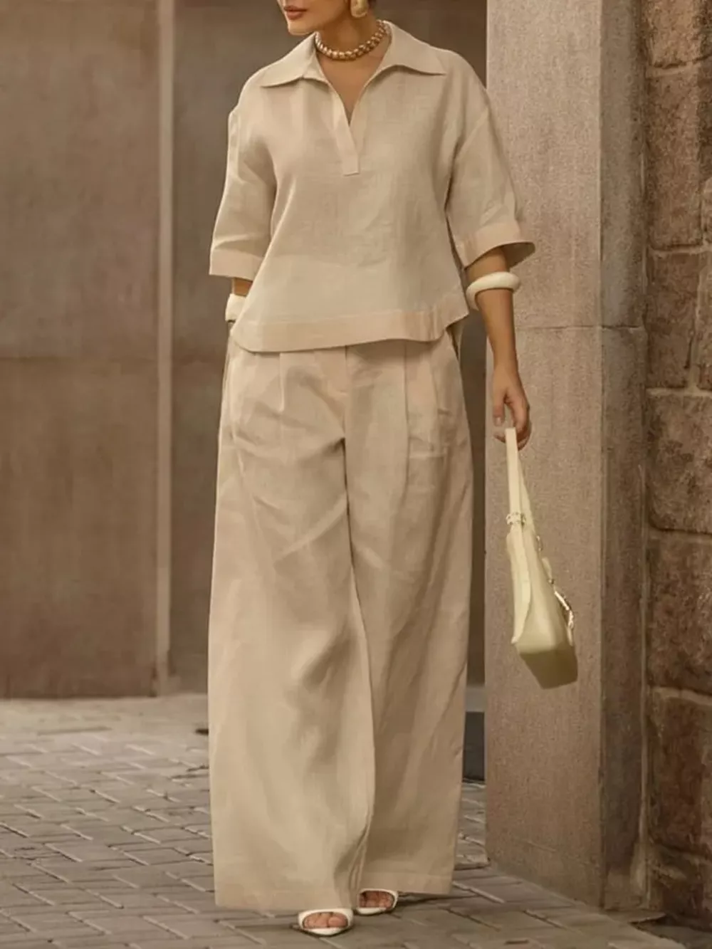 Full Size 3/4 Sleeve Top and Wide Leg Pants Set Plus Size, image 5