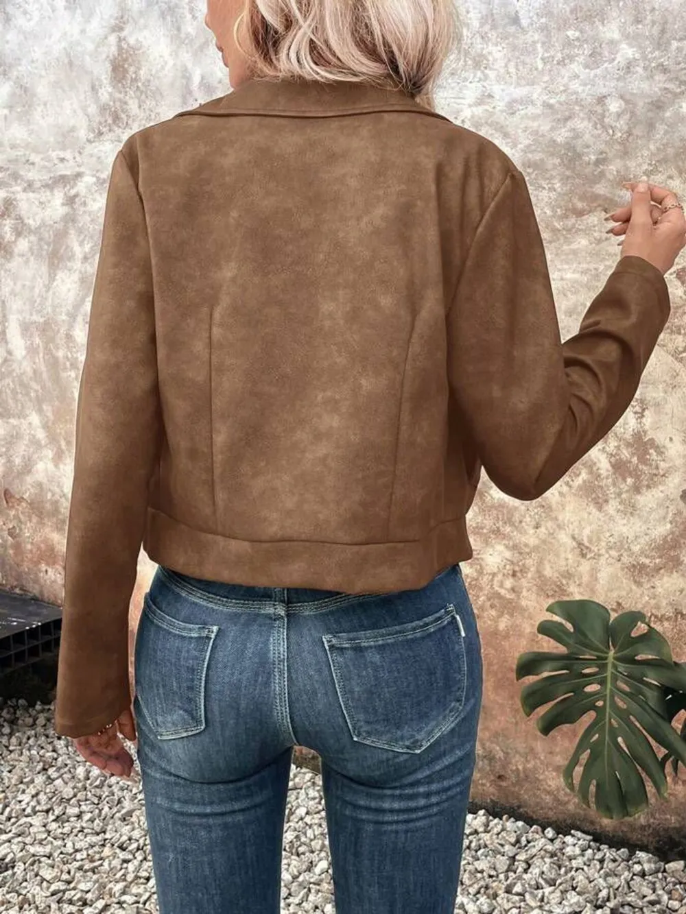 Zip Up Suede Cropped Moto Jacket, image 22