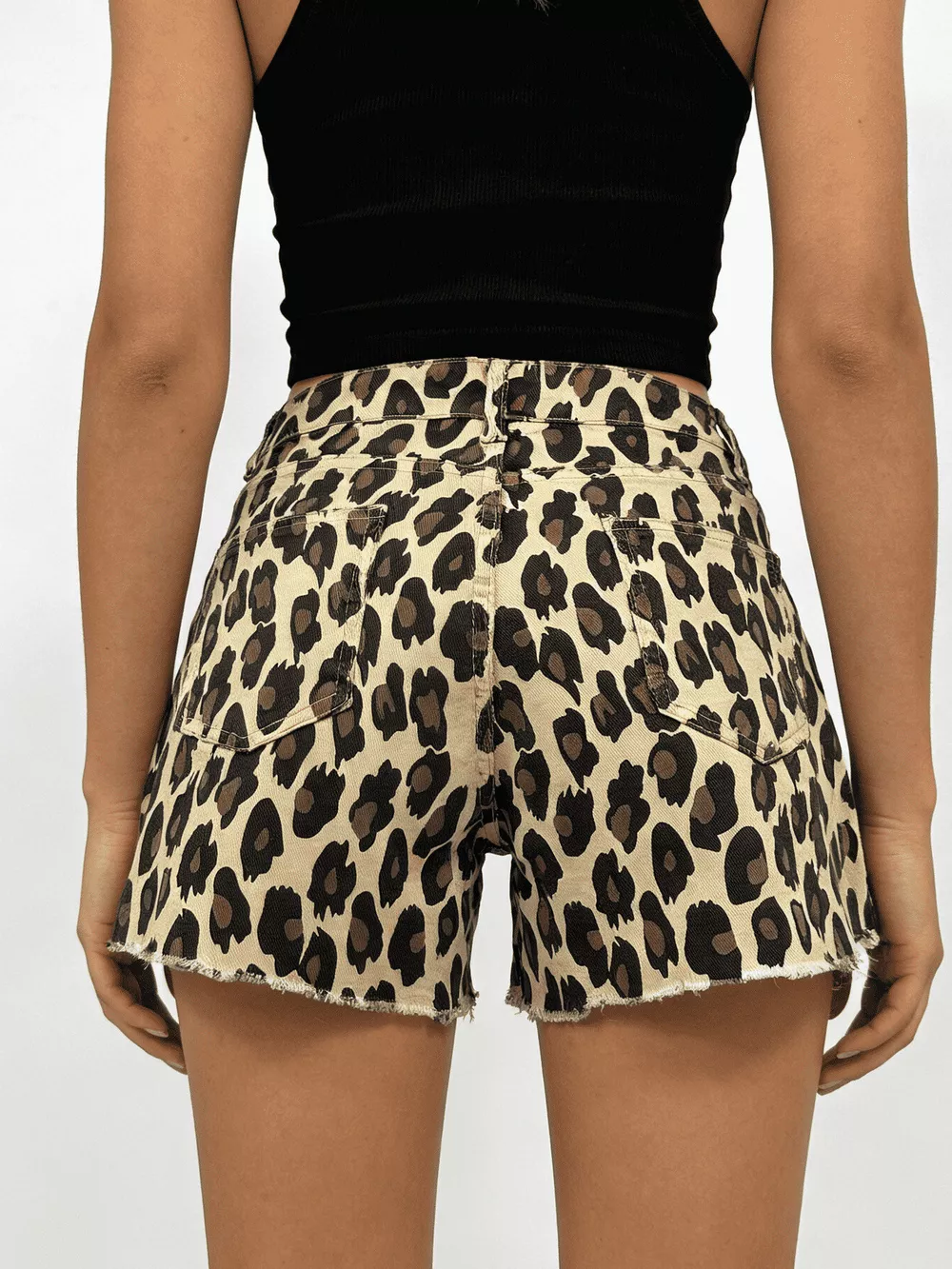 Leopard Print High-Waisted Denim Shorts, image 6