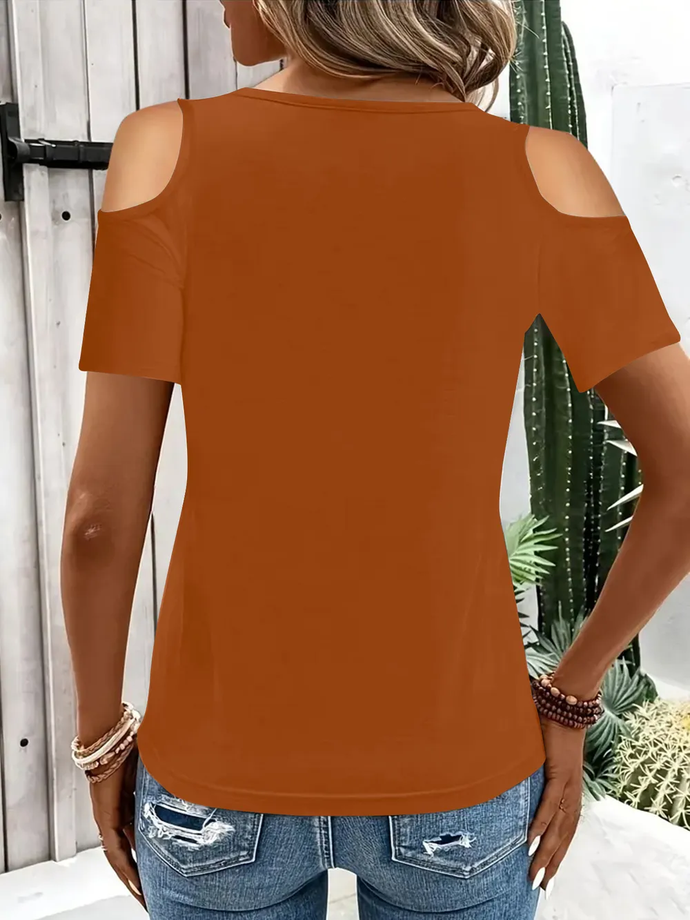 Cold Shoulder T-Shirt with Metal Ring Detail, image 16