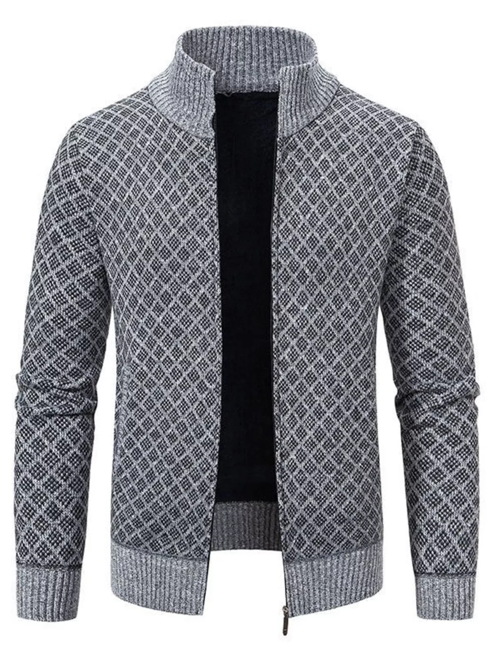 Men's Plus Size Geometric Patterned Full-Zip Cardigan, image 4
