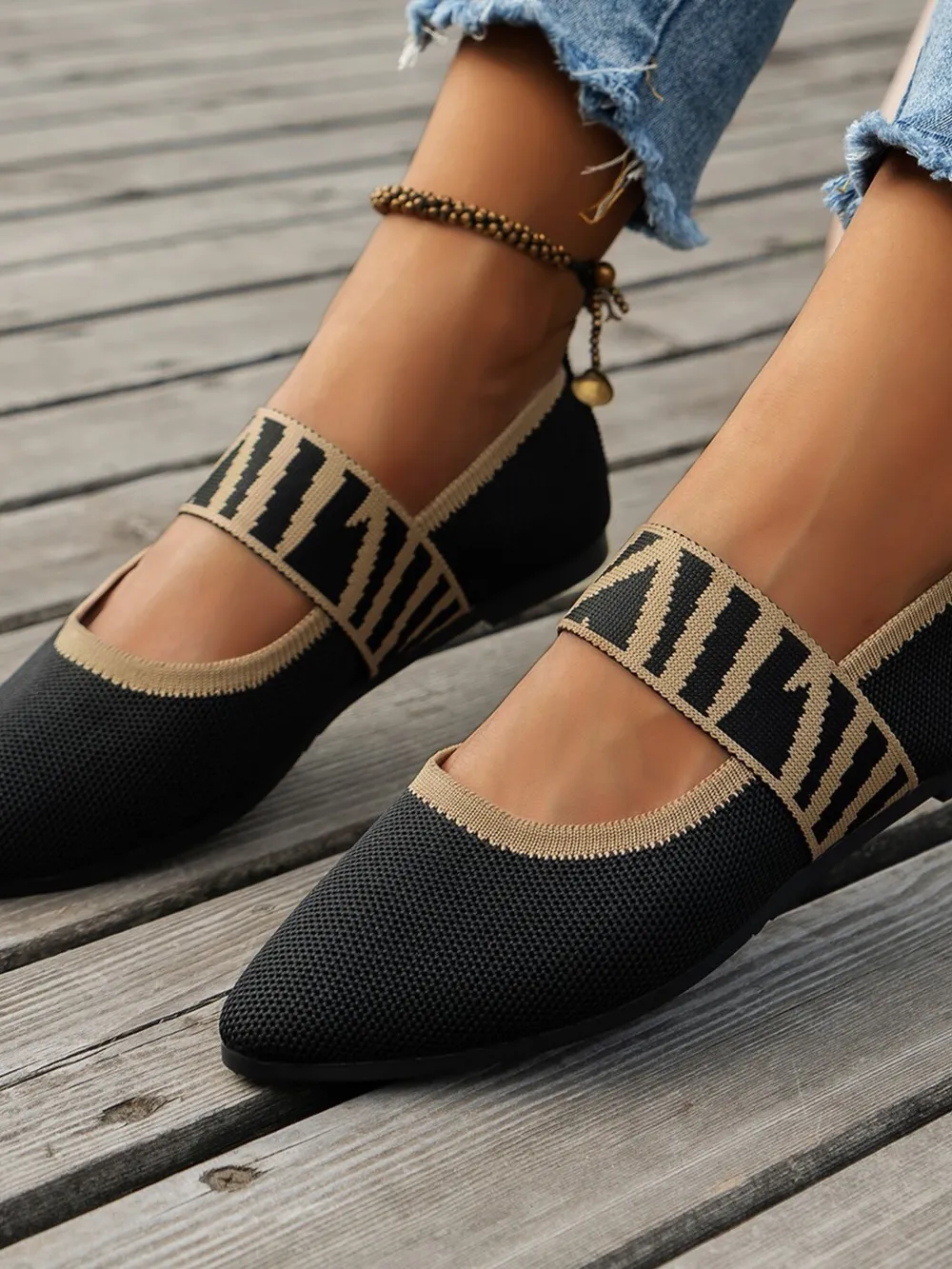 Point Toe Flats Mesh Gingham Strap Loafers, image 3