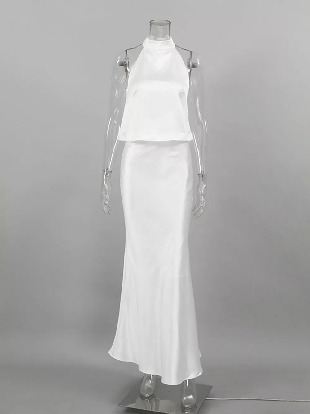 Satin Halter Neck Top and Maxi Skirt Two-Piece Set, image 7