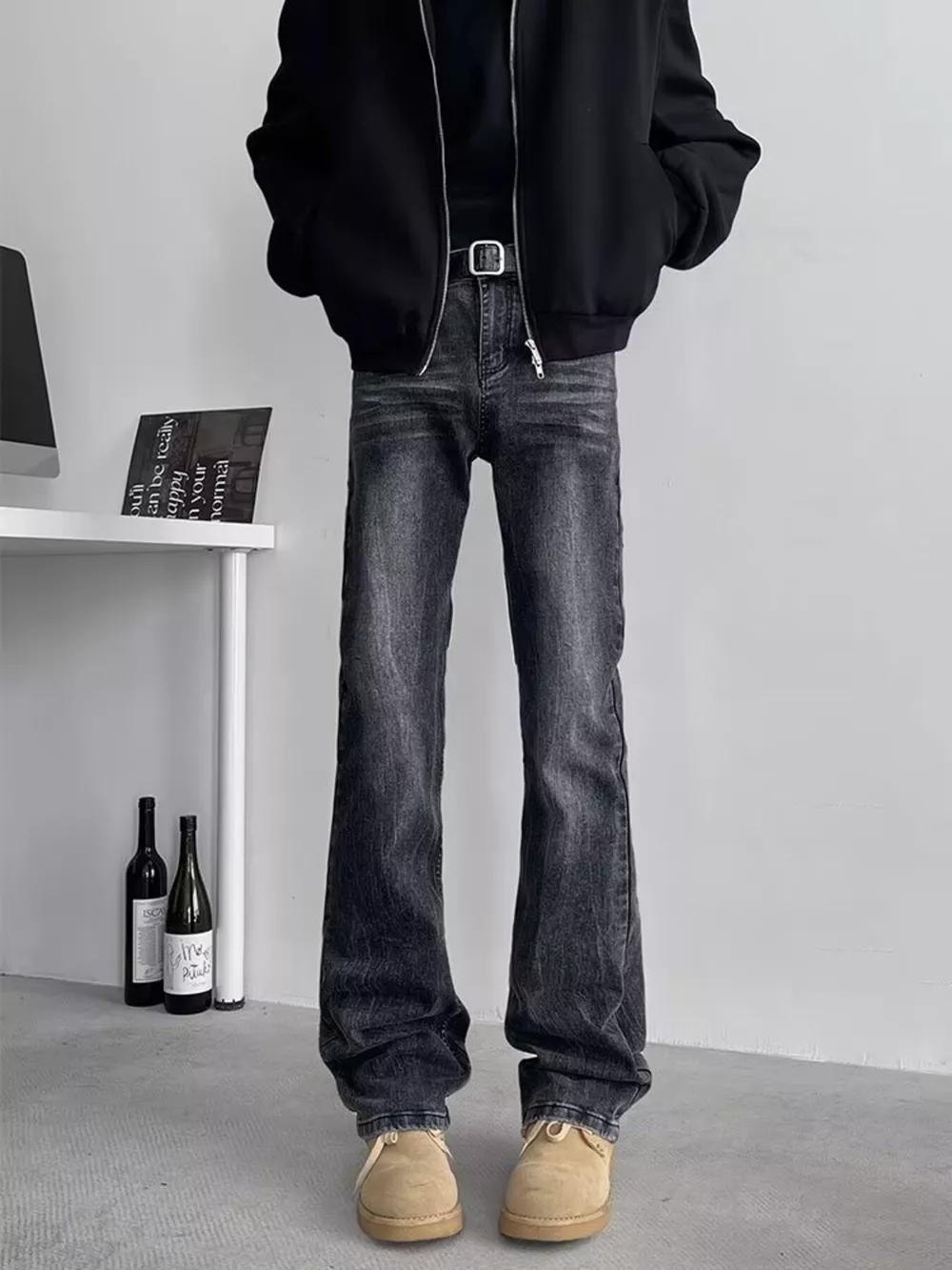Men's Full Size Vintage Wash Flare Jeans Plus Size