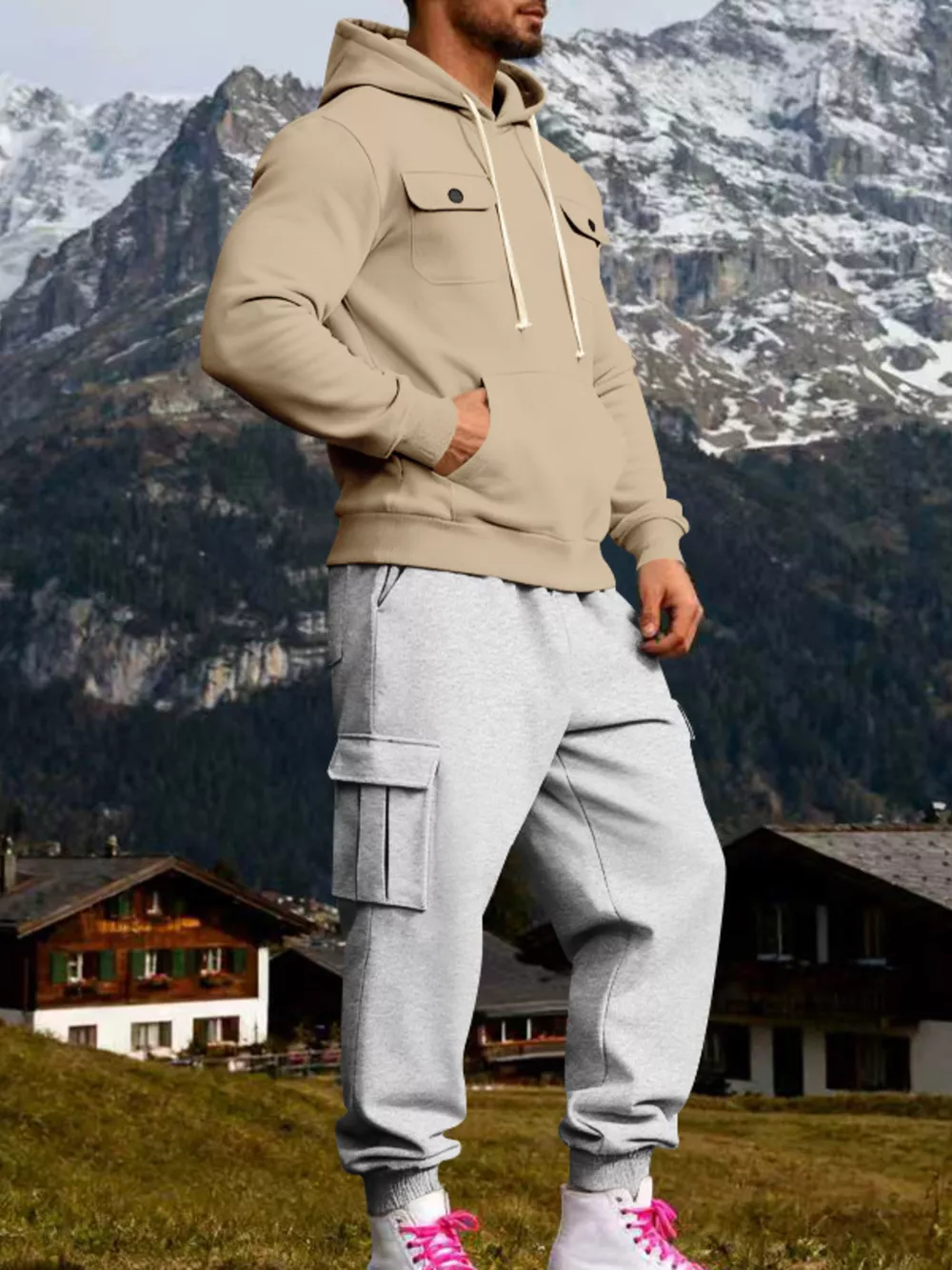 Men's Full Size Kangaroo Pocket Hoodie and Sweatpants Two-Piece Set Plus Size, image 14
