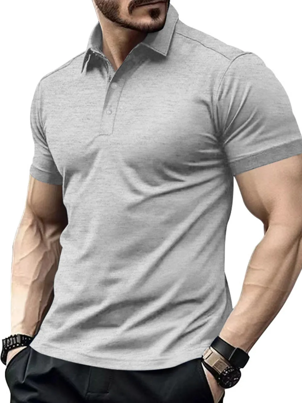 Men's Full Size Button Detail Short Sleeve Polo Plus Size, image 11