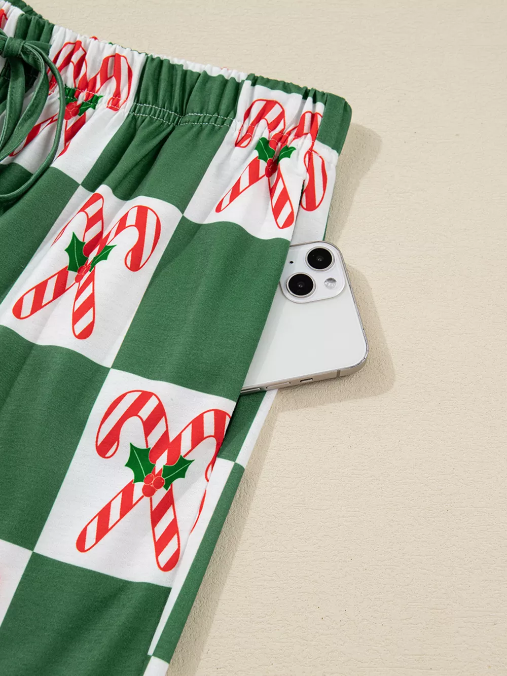 Candy Cane Checkered Pattern 2pcs Pajama Set, image 12