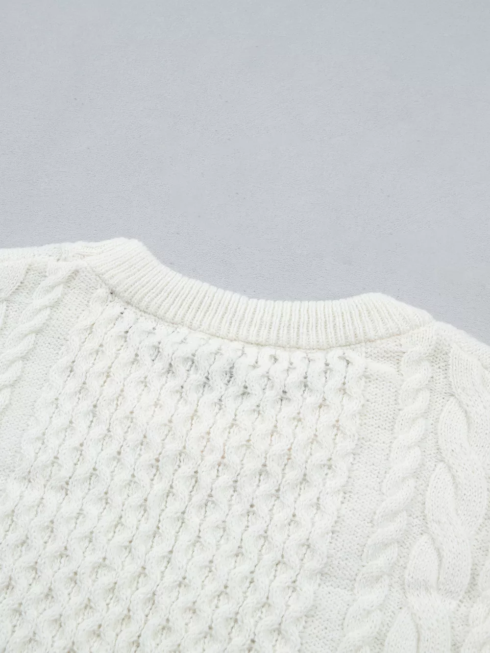 Solid Color Cable Detail Knit Loose Round Neck Sweater, image 10