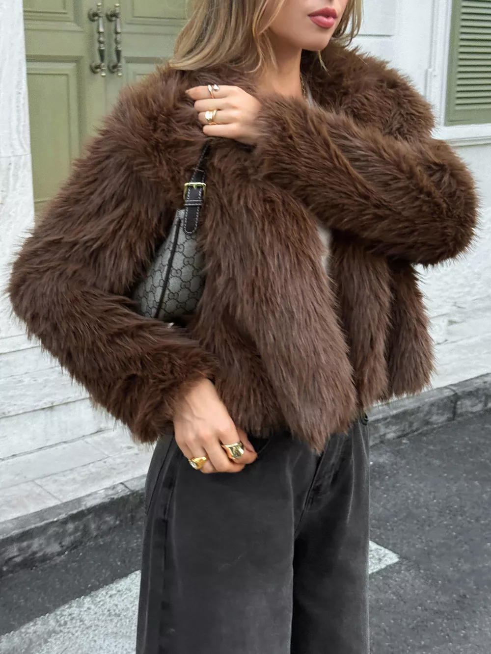 Open Front Faux Fur Cropped Jacket, image 3