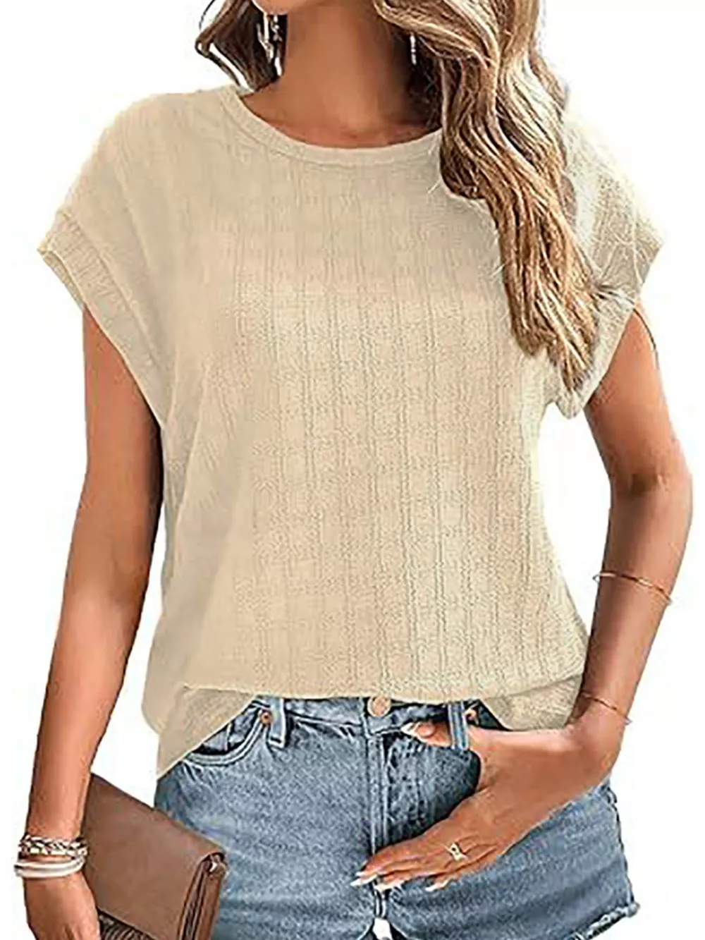 Textured Round Neck Short Sleeve Top, image 7