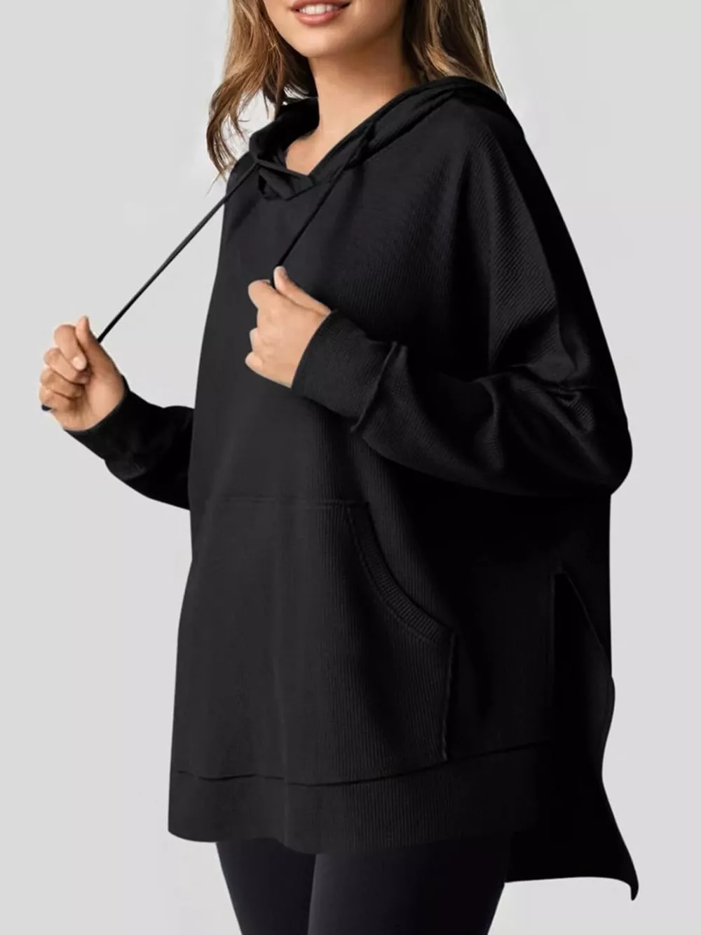 Oversized Drawstring Side Slit Hoodie, image 19