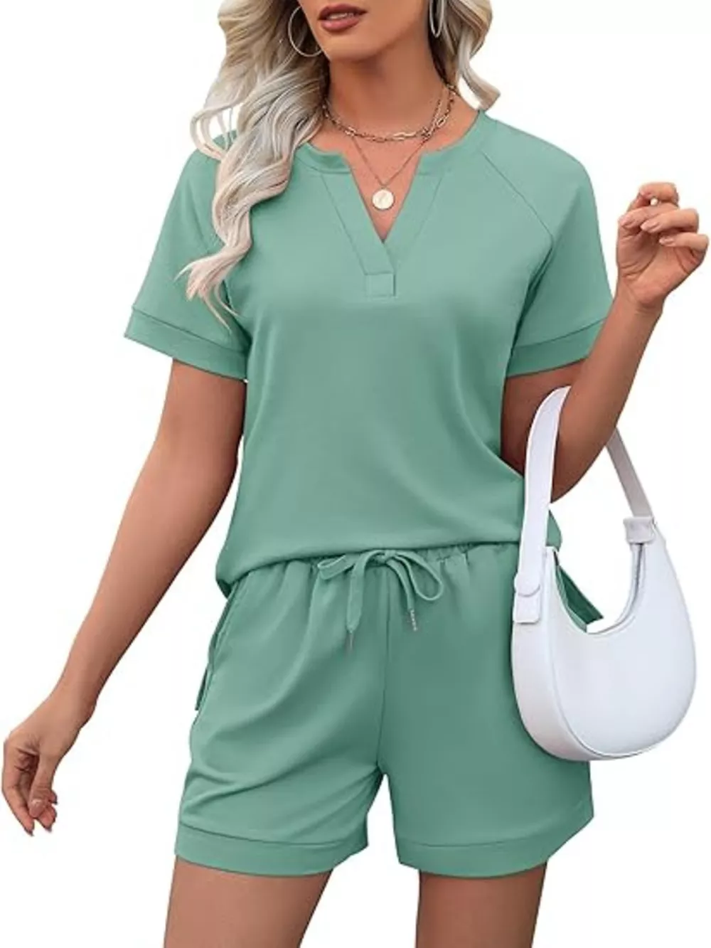 Solid Color Short Sleeve Top and Shorts Two-Piece Set, image 22