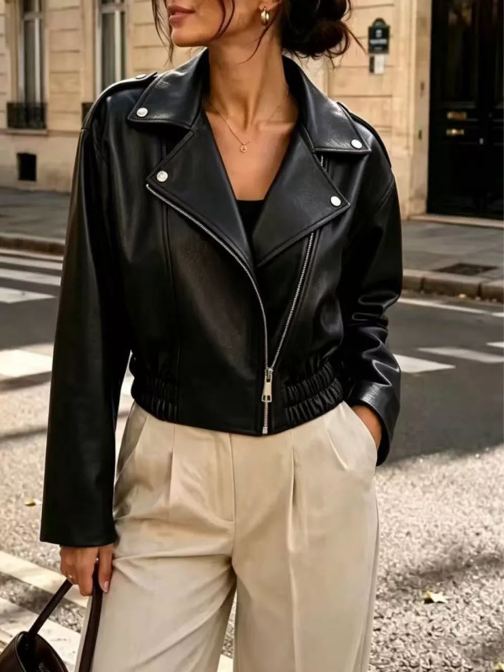 Faux Leather Cropped Biker Jacket, image 4