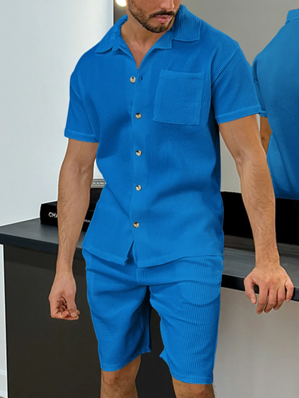 Men's Full Size Button Up Top and Shorts Set Plus Size, image 10