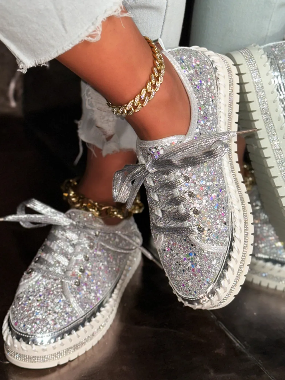 Lace Up Round Toe Platform Sneakers, image 7