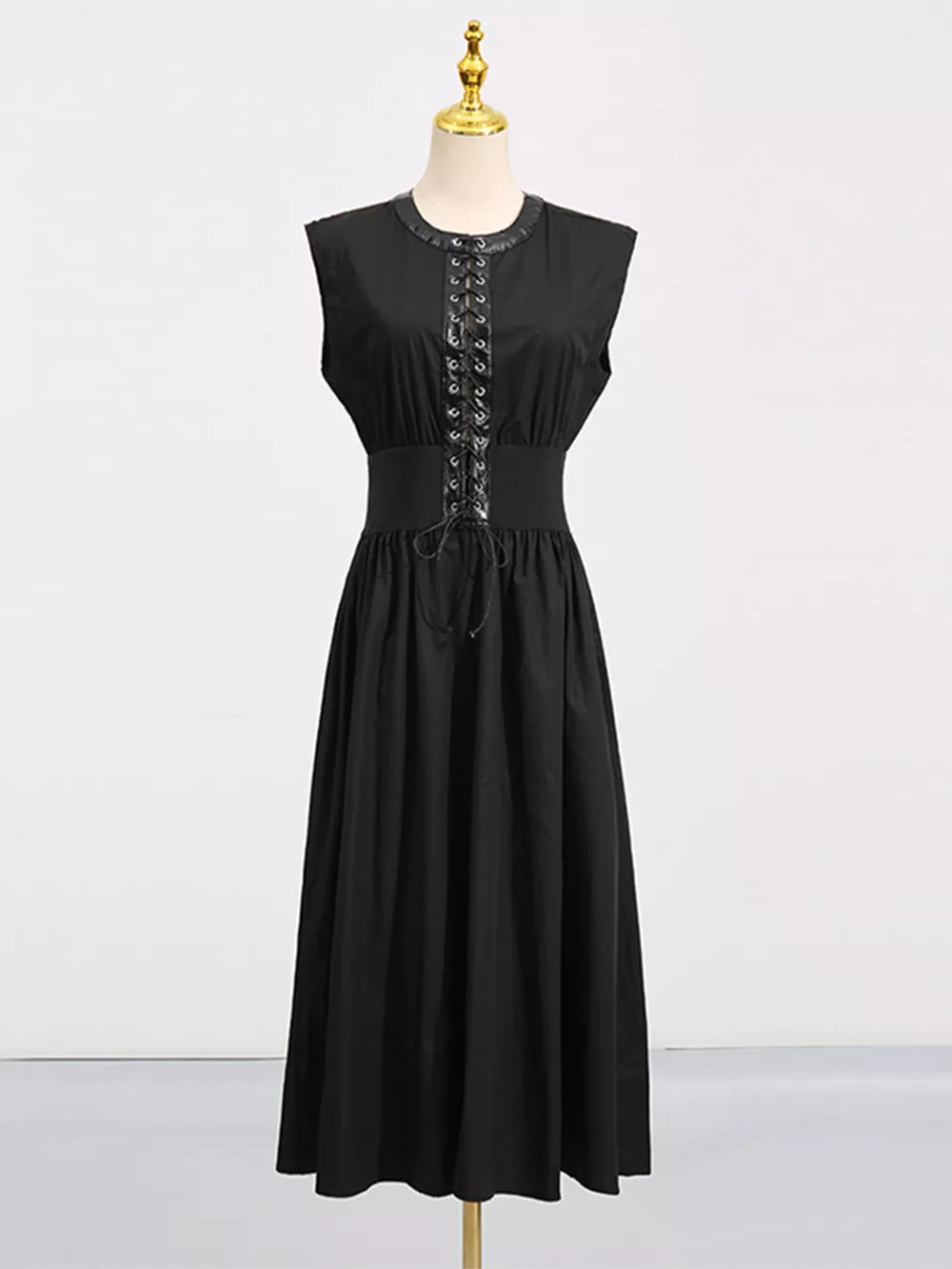 Lace-Up Corset Sleeveless Midi Dress, image 2
