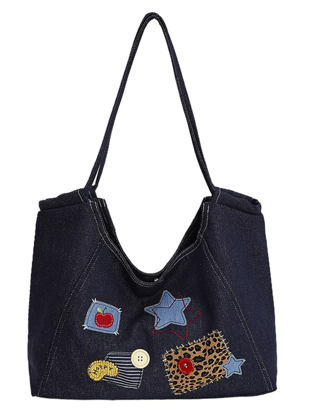 Denim Patchwork Embellished Handbag, image 4