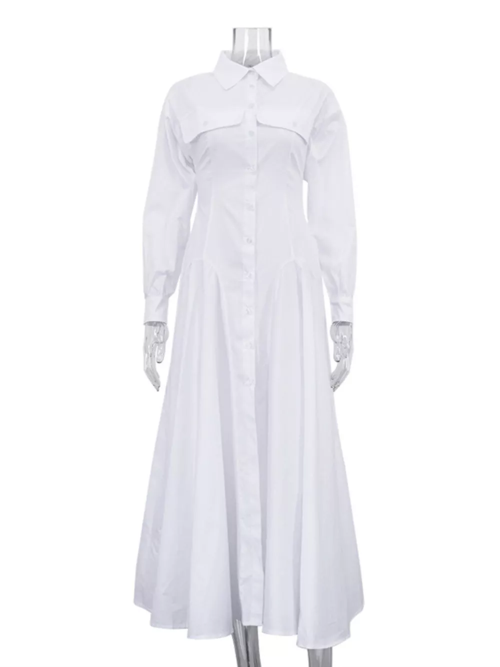 Button Front Long Sleeve Maxi Shirt Dress, image 6