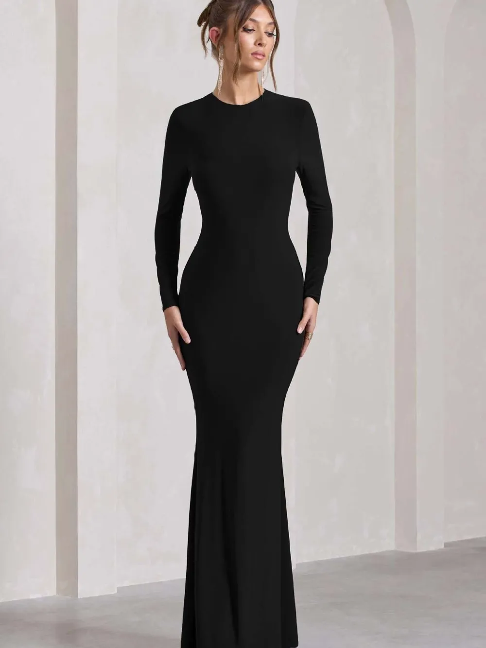Round Neck Long Sleeve Bodycon Maxi Dress, image 2