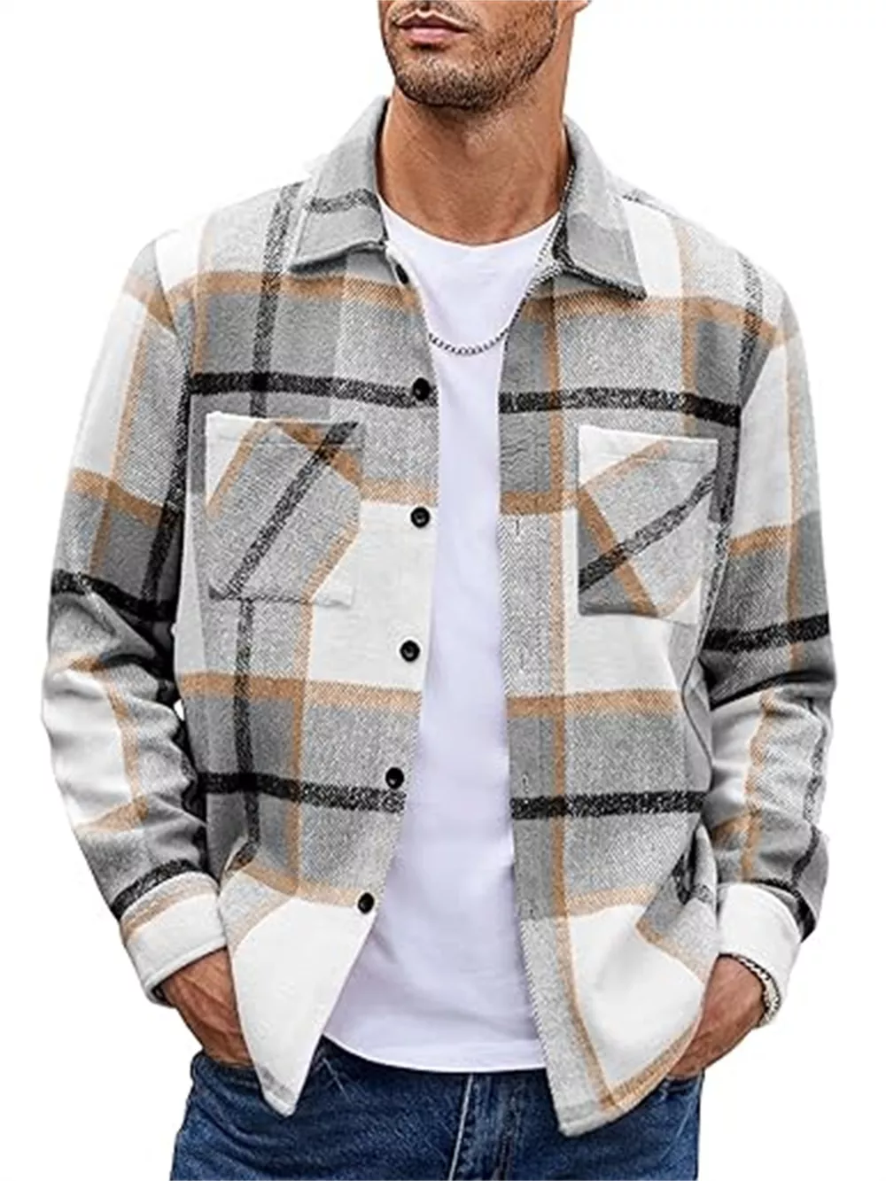 Men's Full Size Casual Plaid Button Up Shirt Plus Size, image 18
