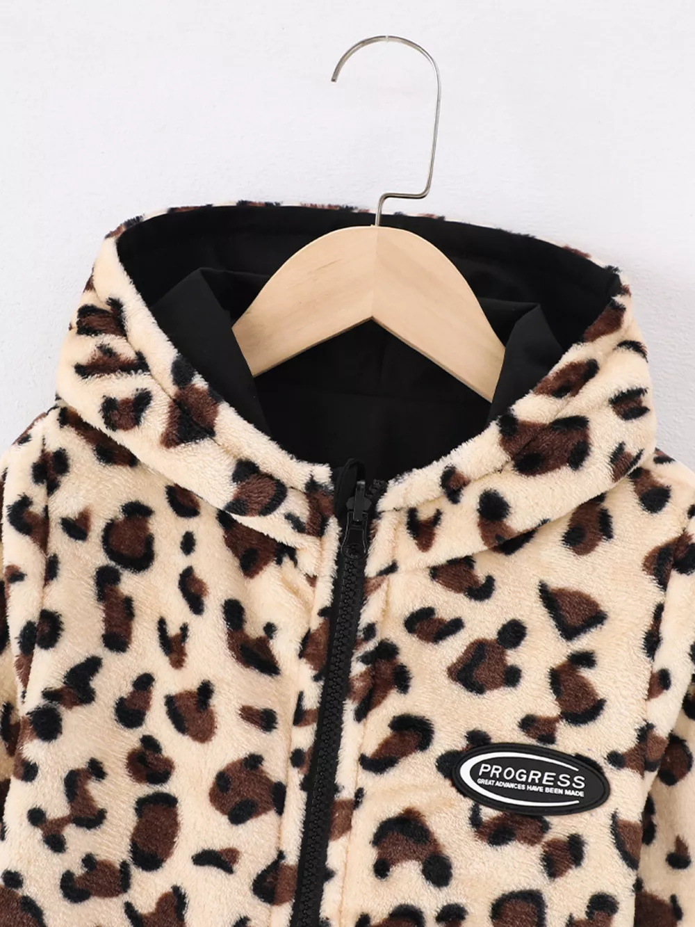 Children's Hooded Leopard Lined Warm Jacket, image 6
