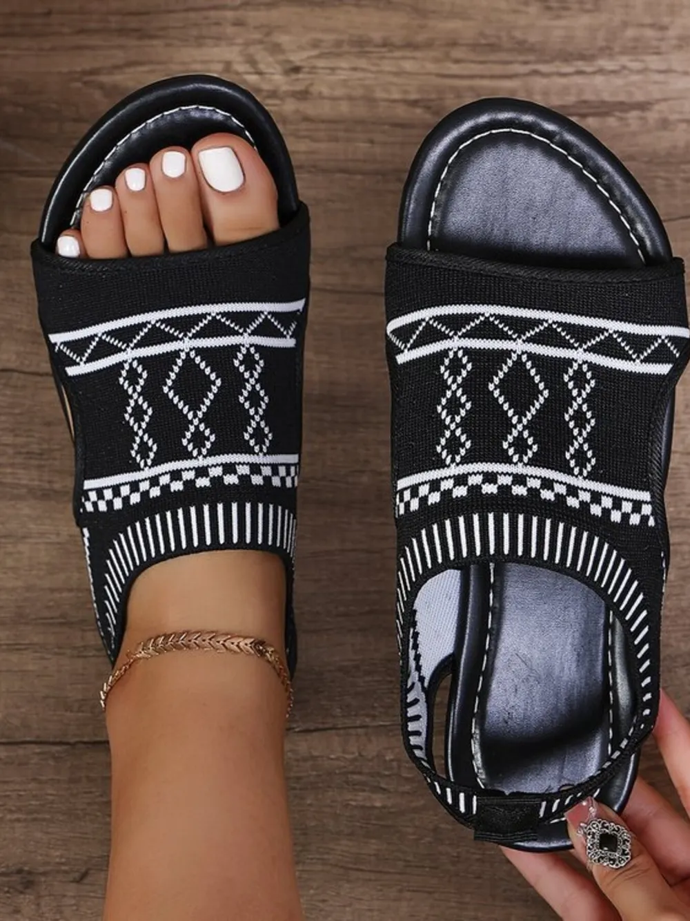 Cutout Mesh Flat Sandals, image 5