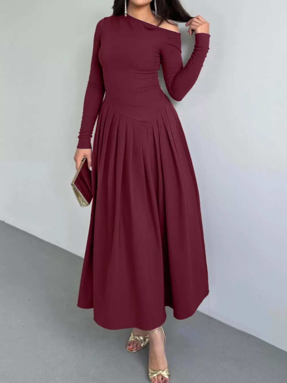 Ruched One Shoulder Long Sleeve Dress, image 5