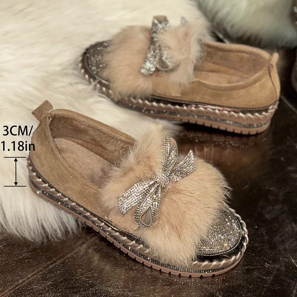 Fuzzy Bowknot Rhinestone Platform Loafers, image 6