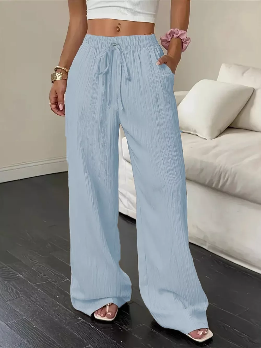 Wide Leg Pants with Drawstring, image 9