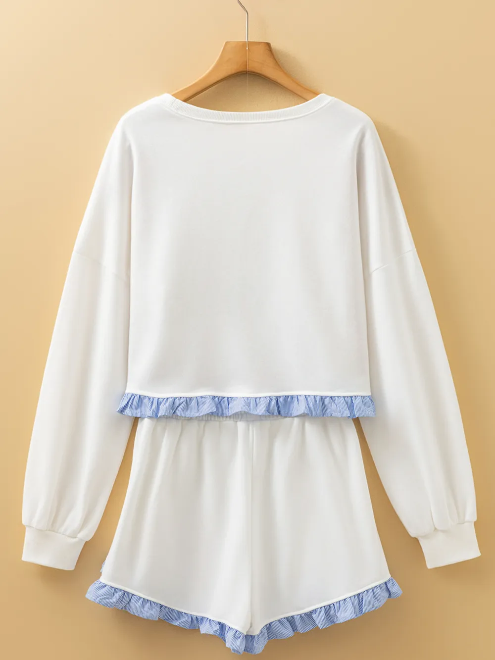 Contrast Trim Round Neck Top and Shorts Set, image 7