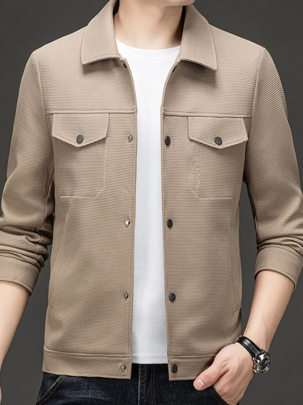 Men's Plus Size Button Up Long Sleeve Jacket, image 2